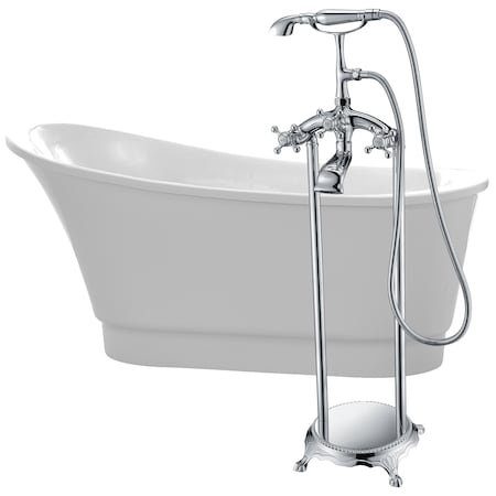 Anzzi Prima White 67" Acrylic Bathtub with Tugela Polished Chrome Faucet FTAZ095-0052C